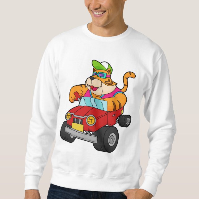 Tiger mit Auto Sweatshirt (Vorderseite)