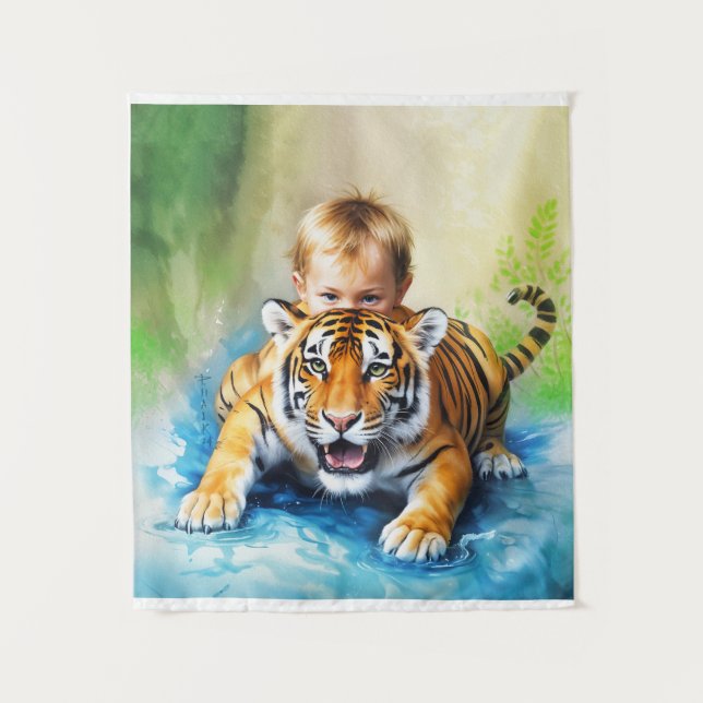 Tiger mit Babytapestry Wandteppich (Vorderseite)