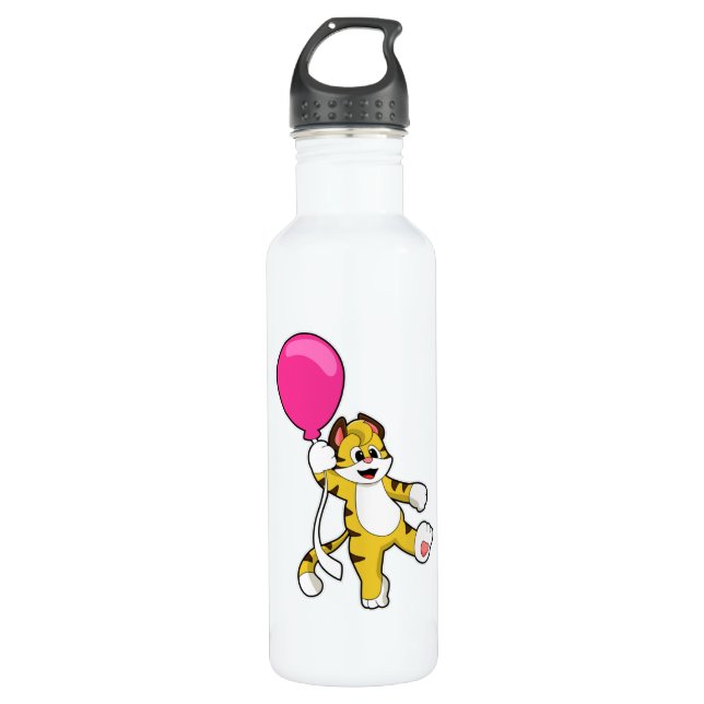 Tiger mit Ballon Edelstahlflasche (Vorderseite)