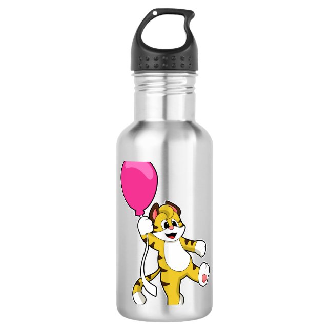 Tiger mit Ballon Edelstahlflasche (Vorderseite)
