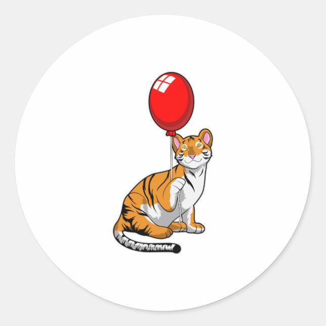 Tiger mit Ballon Runder Aufkleber (Vorderseite)