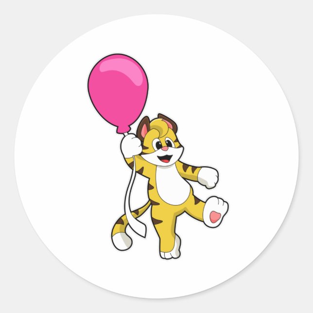 Tiger mit Ballon Runder Aufkleber (Vorderseite)