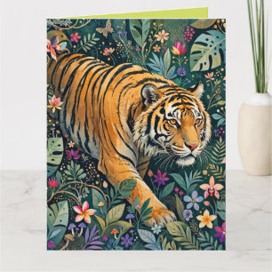 Tiger mit Bernstein-Augen Fantasy-Dschungelflora Karte