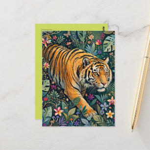 Tiger mit Bernstein-Augen Fantasy-Dschungelflora Postkarte