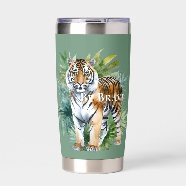Tiger mit Blätter Thermobecher (Vorderseite)