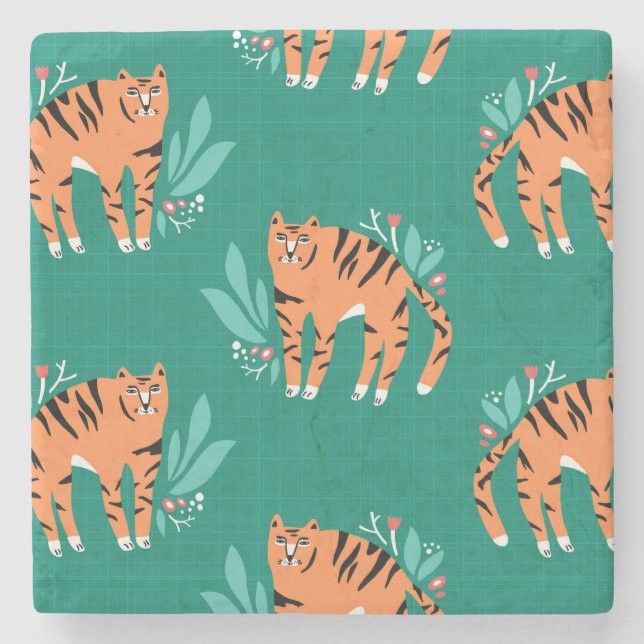 Tiger mit Blume Steinuntersetzer (Vorderseite)