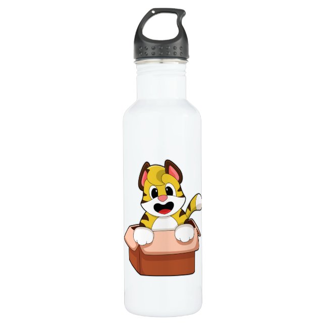Tiger mit Box Edelstahlflasche (Vorderseite)