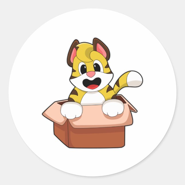 Tiger mit Box Runder Aufkleber (Vorderseite)
