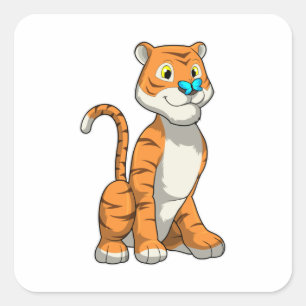 Tiger mit Butterfly Quadratischer Aufkleber