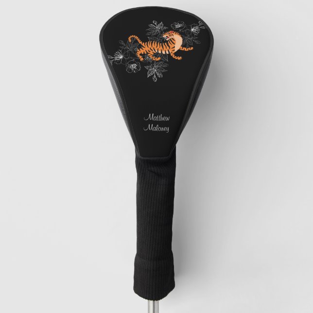 Tiger mit Cherry Blossom Golf Ihr Name Golf Headcover (Vorderseite)