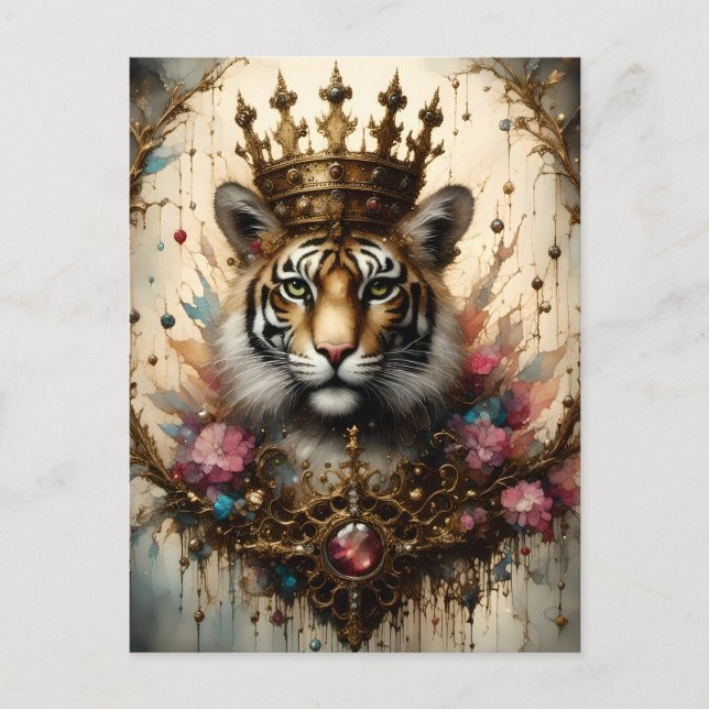 Tiger Mit Einer Krone  Postkarte (Vorderseite)