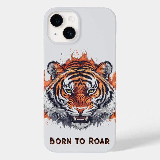 Tiger mit Flammen - Anpassbarer Text Case-Mate iPhone 14 Hülle (Rückseite)