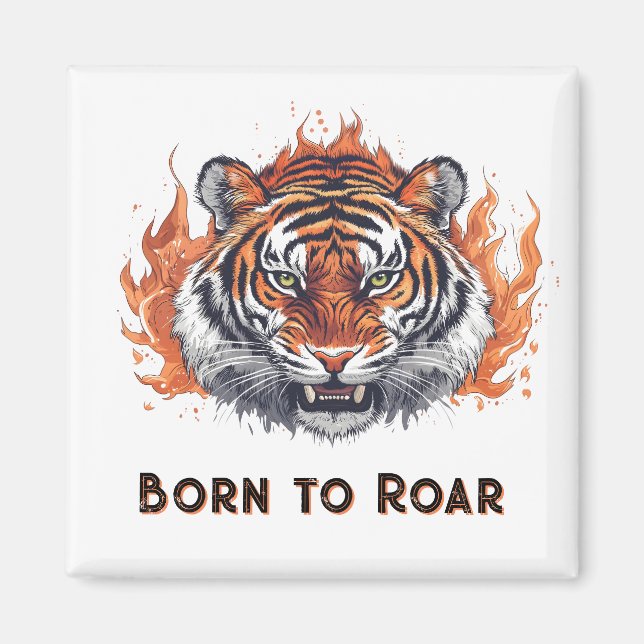 Tiger mit Flammen - Anpassbarer Text Magnet (Vorne)