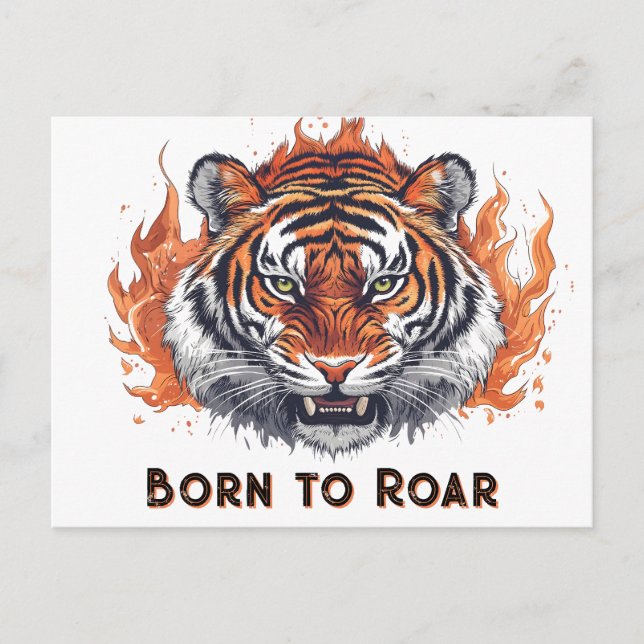 Tiger mit Flammen - Anpassbarer Text Postkarte (Vorderseite)