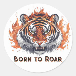 Tiger mit Flammen - Anpassbarer Text Runder Aufkleber