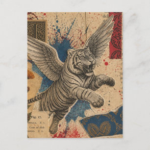 Tiger mit Flügeln Mixed-Media-Collage Postkarte