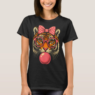 Tiger mit Gles Kaugummi und Bogen T-Shirt