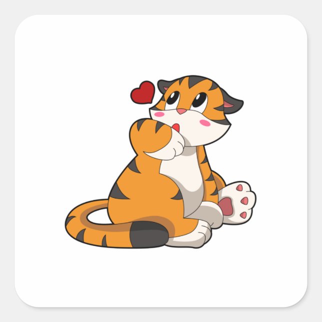 Tiger mit Herz Quadratischer Aufkleber (Vorderseite)
