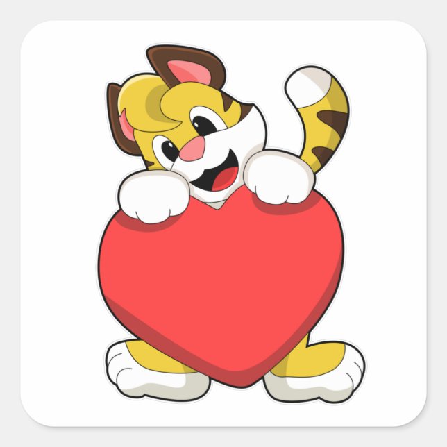 Tiger mit Herz Quadratischer Aufkleber (Vorderseite)