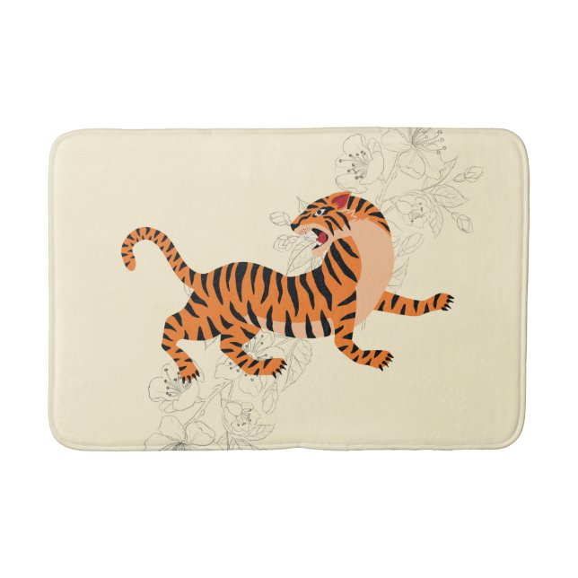Tiger mit Kirschblossom Badematte (Vorderseite)