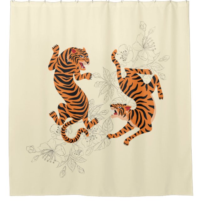 Tiger mit Kirschblossom Duschvorhang (Vorderseite)