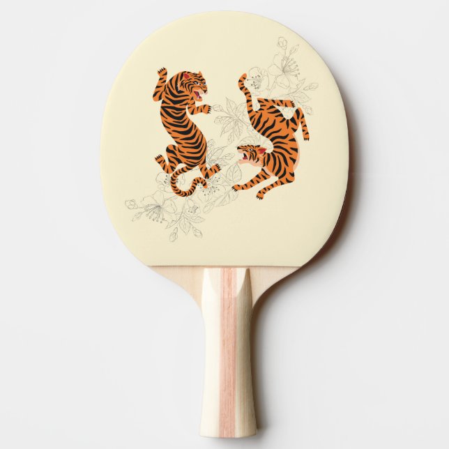 Tiger mit Kirschblossom Tischtennis Schläger (Rückseite)