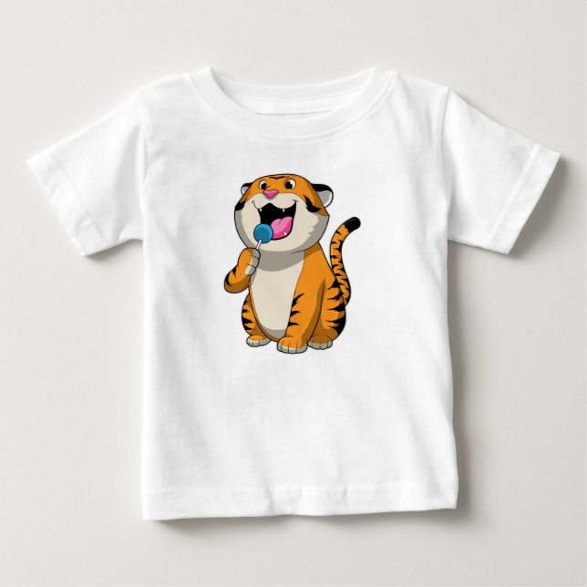 Tiger mit Lollipop Baby T-shirt (Vorderseite)