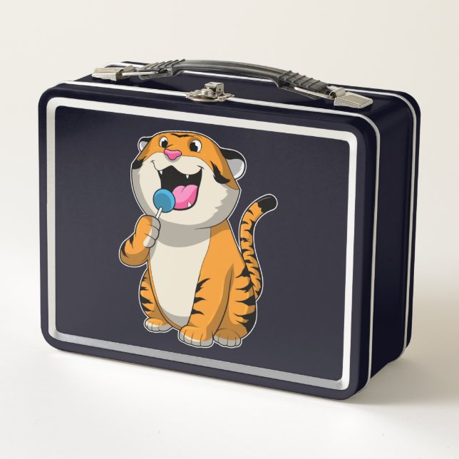 Tiger mit Lollipop Metall Brotdose (Vorderseite)