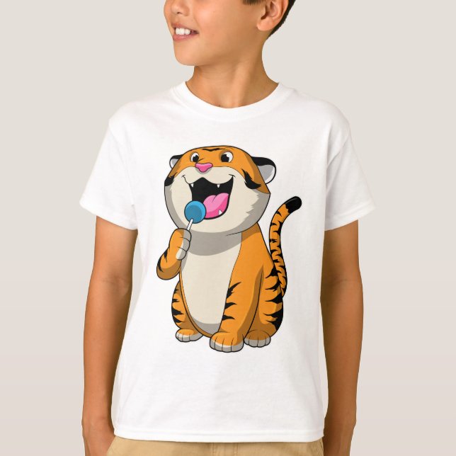 Tiger mit Lollipop T-Shirt (Vorderseite)