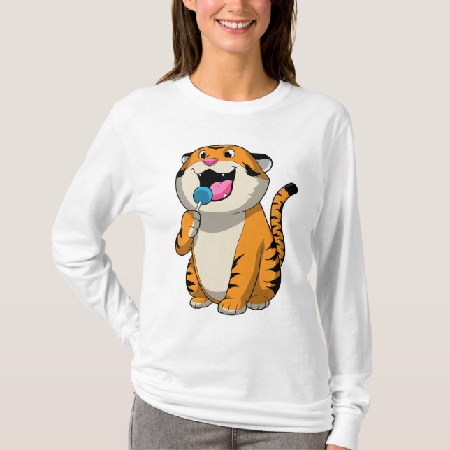 Tiger mit Lollipop T-Shirt (Vorderseite)