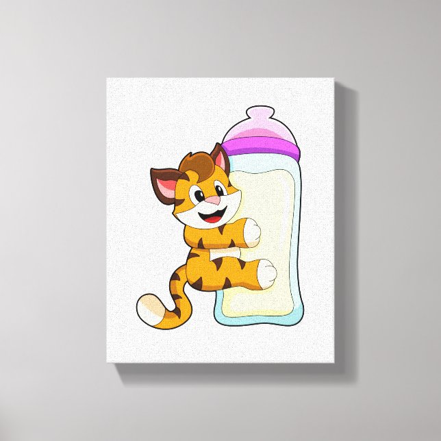 Tiger mit Milchflasche Leinwanddruck (Vorderseite)