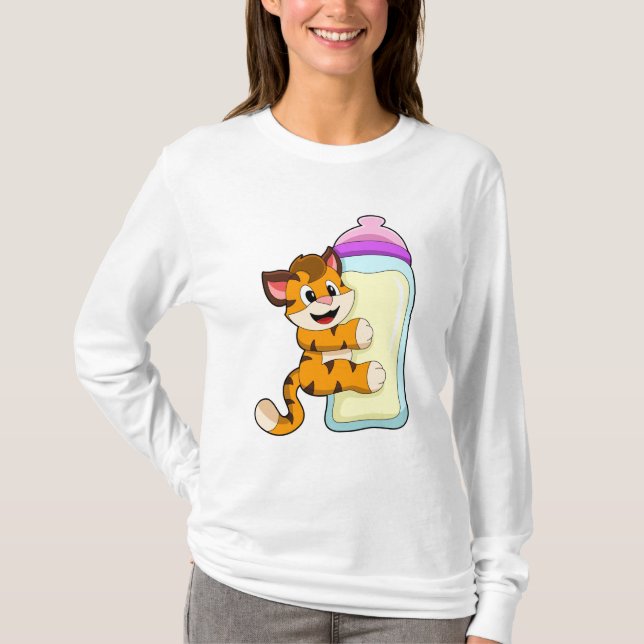 Tiger mit Milchflasche T-Shirt (Vorderseite)