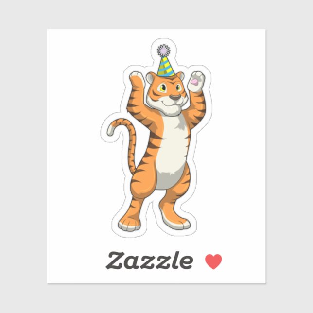 Tiger mit Party-Hut-Party Aufkleber (Blatt)