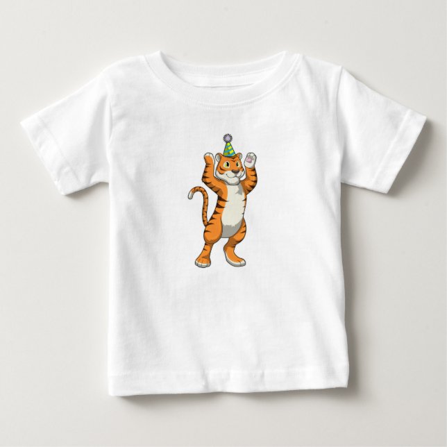 Tiger mit Party-Hut-Party Baby T-shirt (Vorderseite)