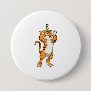 Tiger mit Party-Hut-Party Button