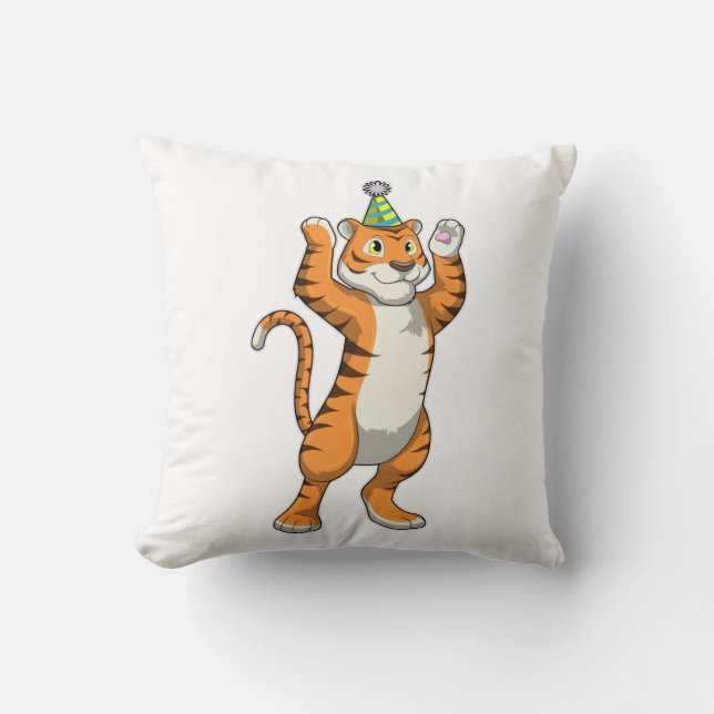 Tiger mit Party-Hut-Party Kissen (Vorderseite)