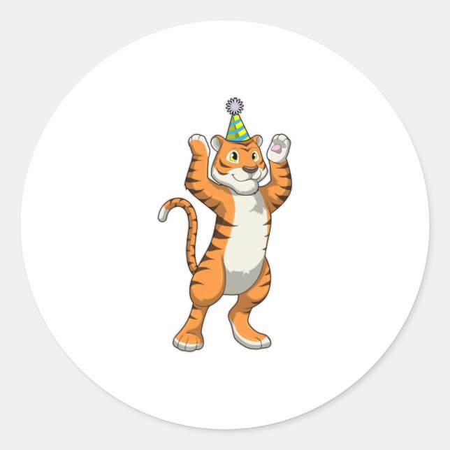 Tiger mit Party-Hut-Party Runder Aufkleber (Vorderseite)