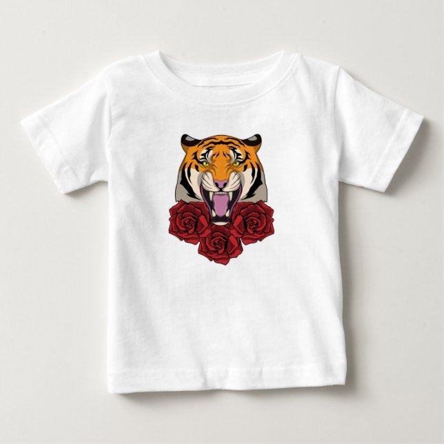 Tiger mit Rose Baby T-shirt (Vorderseite)