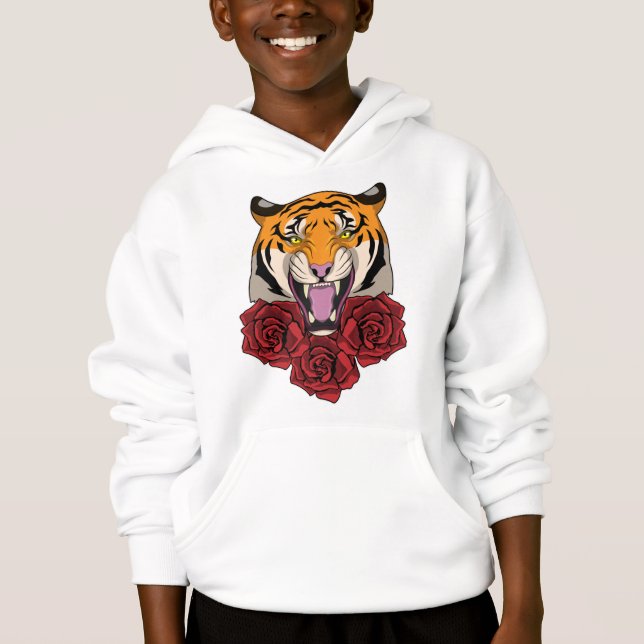 Tiger mit Rose Hoodie (Vorderseite)