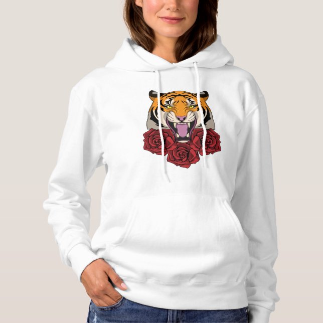 Tiger mit Rose Hoodie (Vorderseite)