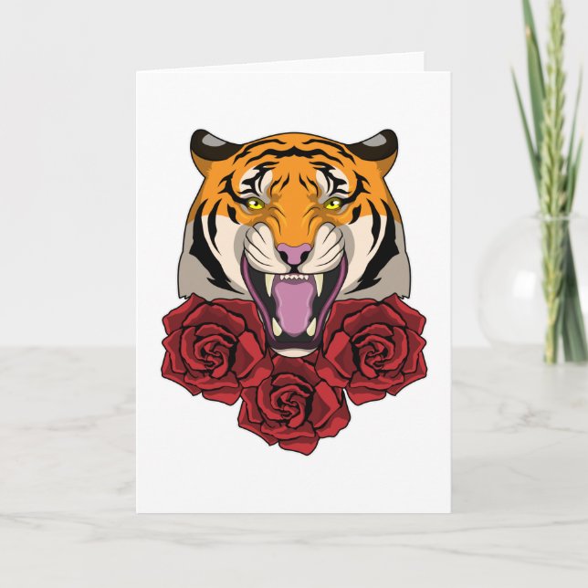 Tiger mit Rose Karte (Vorderseite)