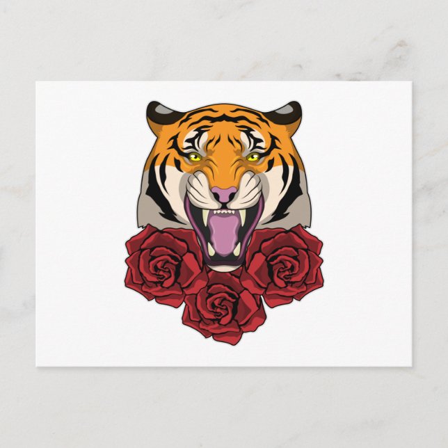 Tiger mit Rose Postkarte (Vorderseite)