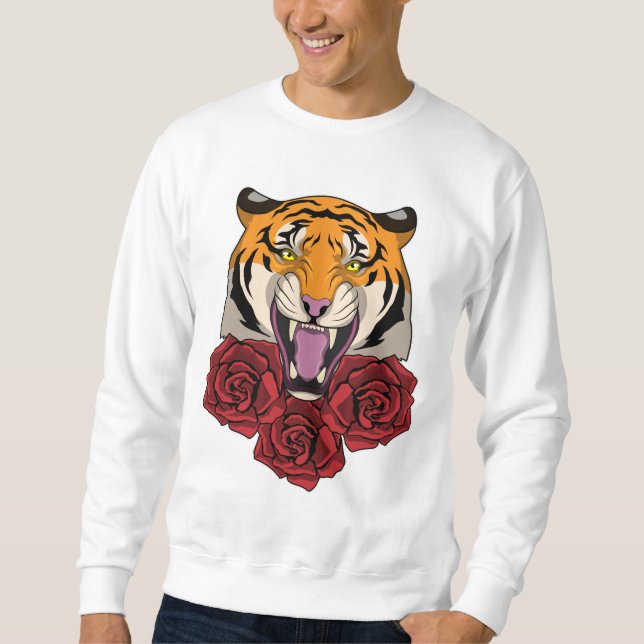 Tiger mit Rose Sweatshirt (Vorderseite)