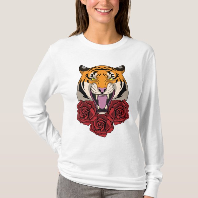 Tiger mit Rose T-Shirt (Vorderseite)