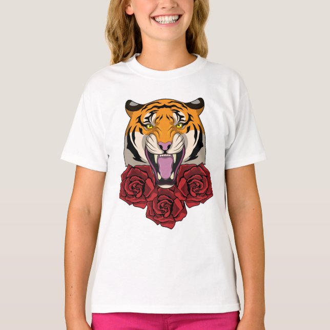 Tiger mit Rose T-Shirt (Vorderseite)