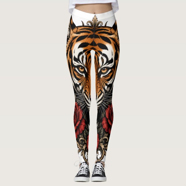 Tiger mit Rosen  Leggings (Vorderseite)