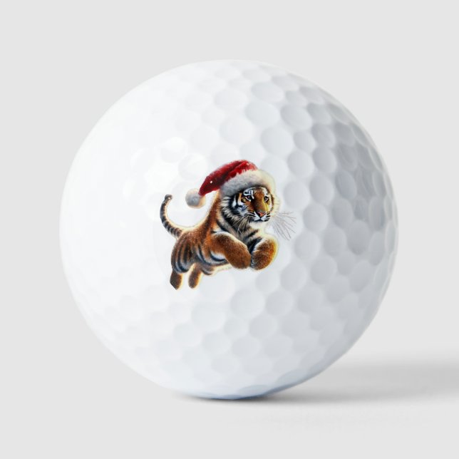 Tiger mit Santa-Hut Golfball (Vorderseite)