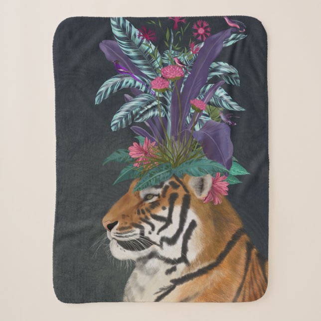 Tiger mit tropischem Headpiece Sherpadecke (Vorderseite)