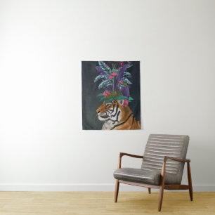 Tiger mit tropischem Headpiece Wandteppich