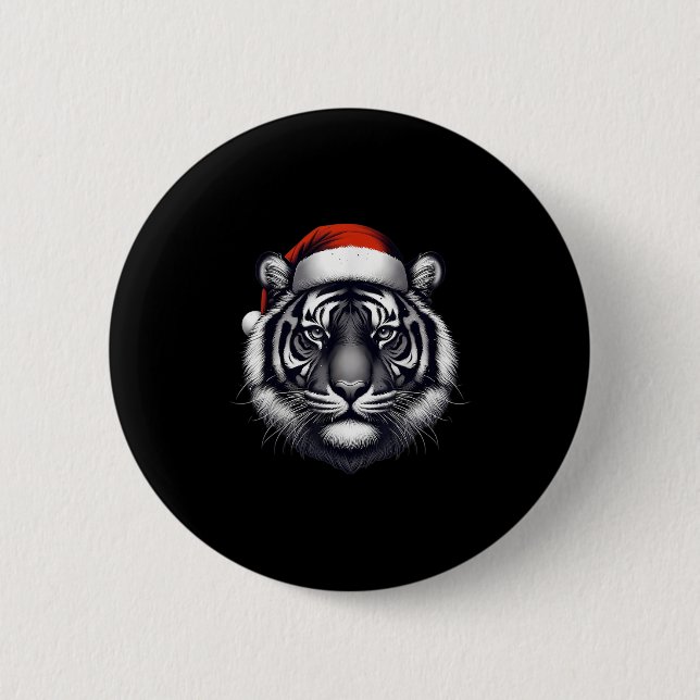 Tiger mit Weihnachtsmannmütze Weihnachten Weihnach Button (Vorderseite)